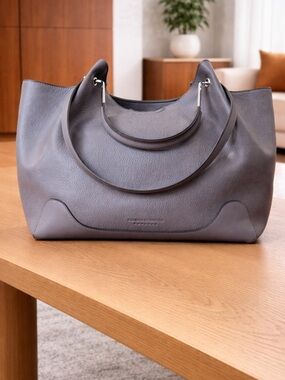 Sondra Robert’s Vegan Leather Tote Double Handle Handbag in Slate Gray